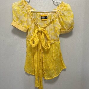 D&G Yellow Floral Blouse with Tie Front size 40/US 6